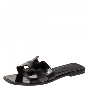 Hermes Black Patent Leather Oran Flats Size 38.5