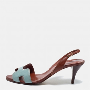 مملوكة مسبقًا Hermes Grey/Brown Textured and Leather Night Slingback Sandals Size 38