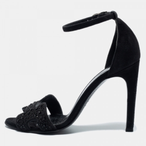 Hermes Black Suede and Crystals Embellished Premiere Sandals Size 36