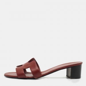Hermes Burgundy Leather Oasis Slide Sandals Size 41.5