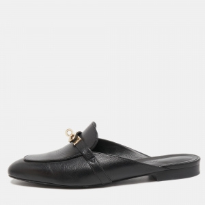 Hermes Black Leather Oz Mules Size 40.5