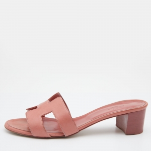 Hermes Peach Pink Leather Oasis Slide Sandals Size 38