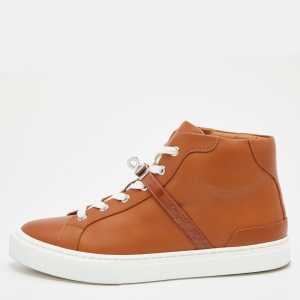 Hermes Brown Leather Daydream High Top Sneakers Size 38
