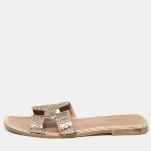 Hermes Metallic Python Oran Flat Slides Size 39.5