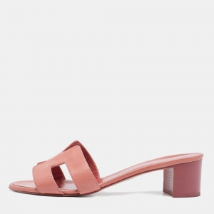 Hermes Pink Leather Oasis Slides Sandals Size 40