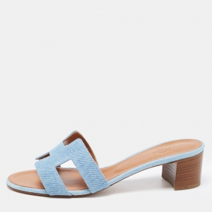 مملوكة مسبقًا Hermes Blue Denim Oasis Slide Sandals Size 38