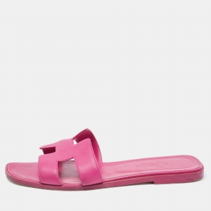 Hermes Purple Leather Oran Flat Slides Size 39.5