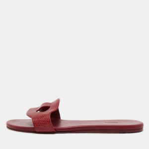 Hermes Dark Red Lizard Lisboa Flat Slides Size 38
