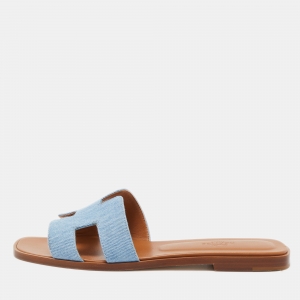 Hermes Blue Denim Oran Flat Slides Size 39
