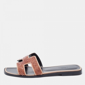 Hermes Pink Beads Oran Flat Slides Size 38