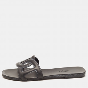 Hermes Black Rubber Aloha Flat Slides Size 37  