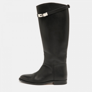 Hermes Black Leather H Jumping Knee Length Boots Size 38