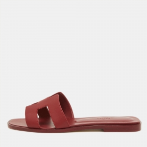 Hermes Red Leather Oran Slip On Sandals Size 38