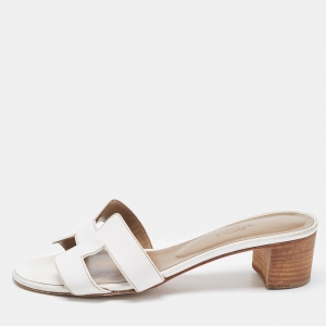 Hermes White Leather Oasis Slide Sandals Size 37