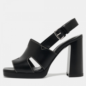 مملوكة مسبقًا Hermes Black Leather Eris Slingback Sandals Size 36