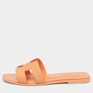 Hermes Orange Leather Oran Sandals Size 40.5