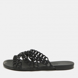 Hermes Black Jelly And Rubber D'ancre Chaine Flat Sandals Size 36