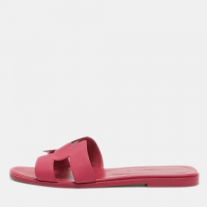 Hermes Pink Leather Oran Flat Slides Size 39.5  