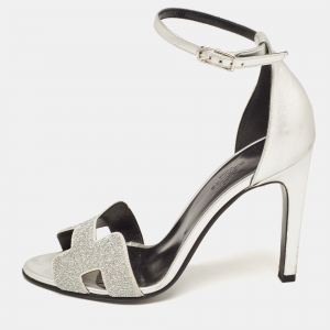 Hermes Silver Leather and Crystal Powder Night Premiere Sandals Size 37