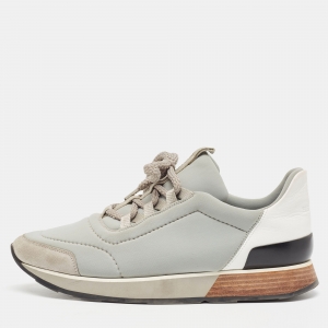 Hermes Grey/White Nylon and Leather Miles Sneakers Size 39