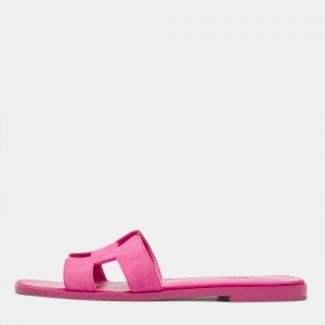 Hermes Pink Suede Oran Flat Slides Size 37
