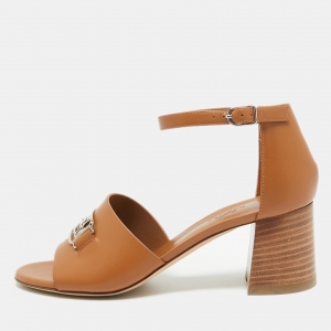 Hermes Tan Leather Viaggio Ankle-Strap Sandals Size 37 