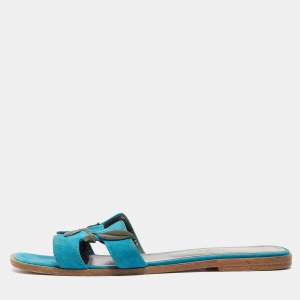 Hermes Blue/Green Leather and Suede Oran Laurier Sandals Size 40