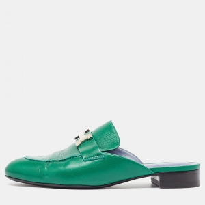 Hermes Green Leather Trocadero Mules Size 38 