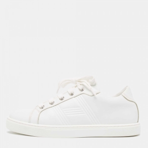 Pre Owned Hermes White Leather Quicker Sneakers Size 36