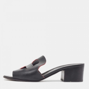 Hermes Black Leather Mona Sandals Size 36.5