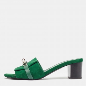 Hermes Green Suede Gigi Slide Sandals Size 39