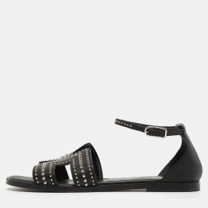 Hermes Black Leather Santorini Ankle Wrap Sandals Size 36