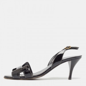 مملوكة مسبقًا Hermes Black Patent Night Slingback Sandals Size 37.5