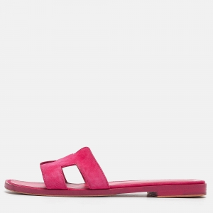 Hermes Pink Suede Oran Flat Slides Size 36.5