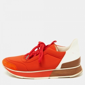 Hermes Orange/White Neoprene and Leather Miles Sneakers Size 36