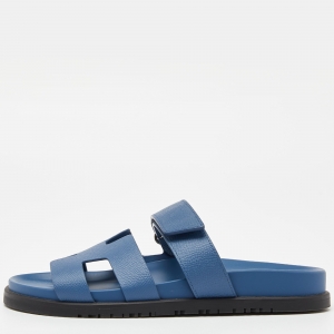 Pre Owned Hermès  Blue Leather Chypre Sandals Size 38.5