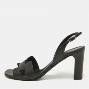 Hermes Black Leather Night Slingback Sandals Size 39.5