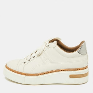 Pre Owned Hermès White/Silver Leather Trail Low Top Sneakers Size 39