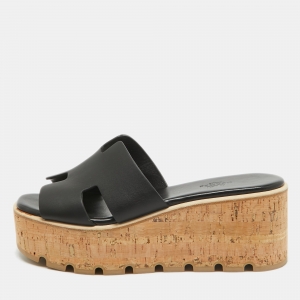 Hermes Black Leather Eze 30 Sandals Size 39