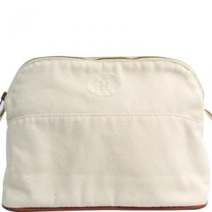 Pre Owned Hermes Ivory Cotton Medium Bolide Travel Case