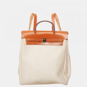 مملوكة مسبقًا   Hermes White Herbag Canvas Backpack