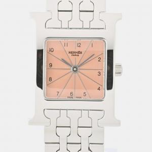 Hermes Pink Stainless Steel Heure H HH1.210 Quartz Women's Wristwatch 21 mm