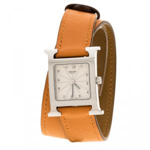 Hermes Cream Stainless Steel Heure H Women's Wristwatch 21 mm
