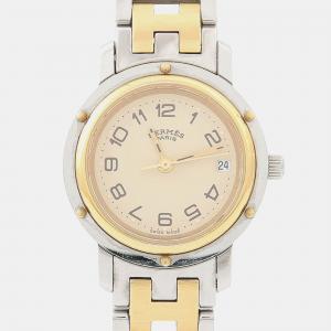 مملوكة مسبقًا Hermes Clipper CL3.240 Beige Yellow Gold Plated, Stainless Steel Quartz Women's Watches 24mm