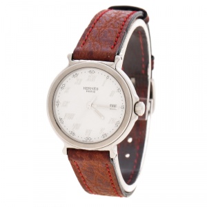 Hermes White Stainless Steel Leather Women's Wristwatch 27MM