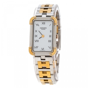 Hermes White Gold Plated Stainless Steel Croisière CR1.220 Women's Wristwatch 15 mm