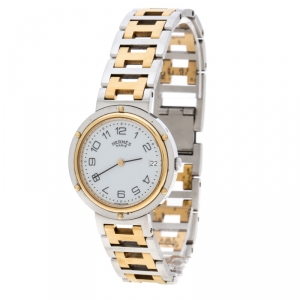 Hermes White Gold Plated Stainless Steel Clipper Women's Wristwatch 34 mm