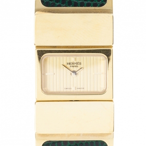 Hermes Gold Stainless Steel Green Loquet Bangle Women’s Wristwatch 20MM
