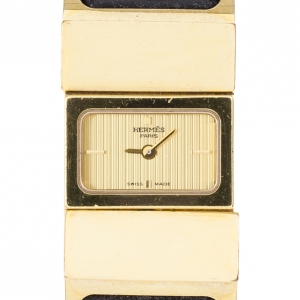 Hermes Gold Stainless Steel Black Loquet Bangle Women's Wristwatch 20MM