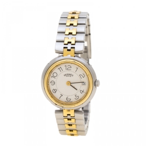 Hermes White Gold Plated and Stainless Steel Clipper Women's Wristwatch 25 mm